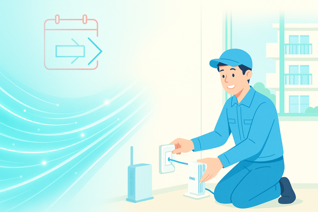 NURO光を開通工事している男性