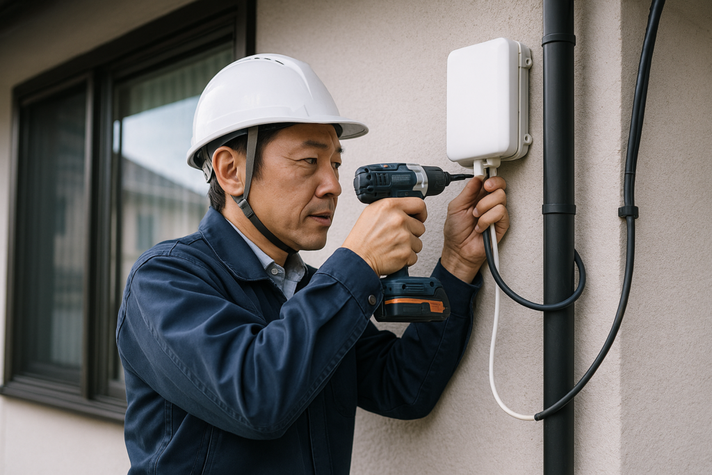 NURO光の工事をしている男性